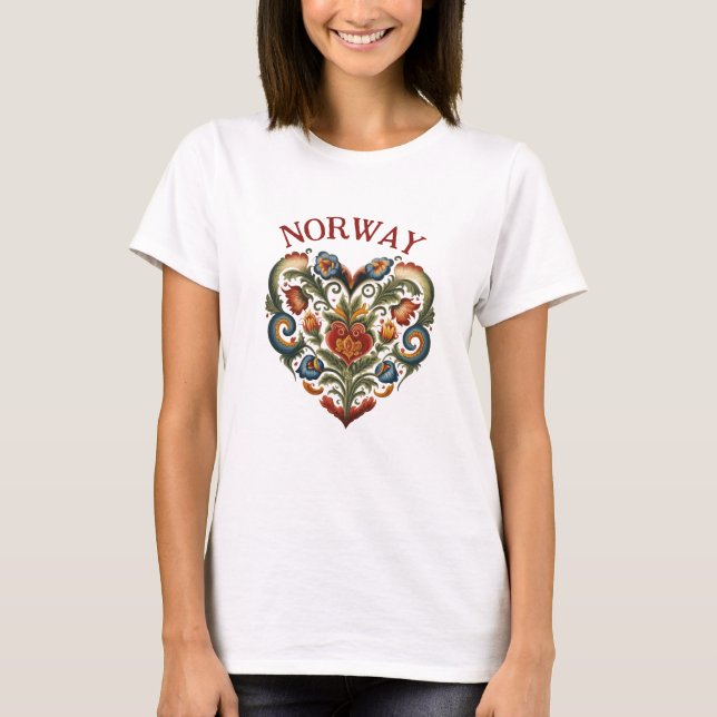 T-shirt Norvège Rosemaling Folk Art Heart (Devant)