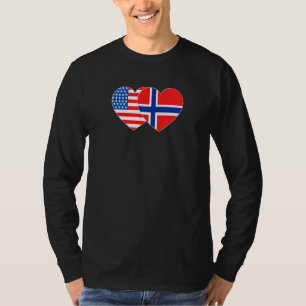 T-shirt Norvège&USA Drapeau Double Coeur pour Norvégiens A