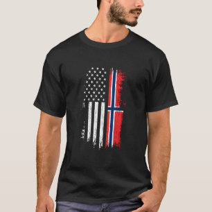 T-shirt Norvégien Américain Flag Pride Norvège Usa