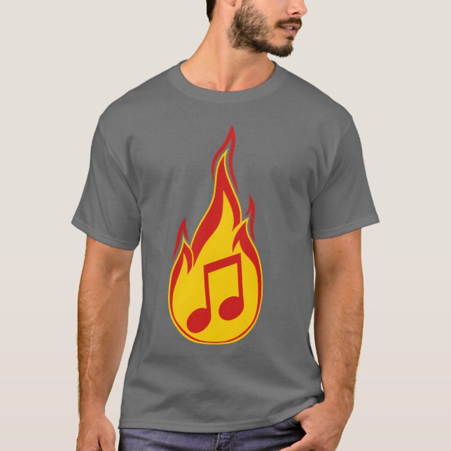 T-shirt note de musique feu flammes brûlure flamme chaude  (Devant)