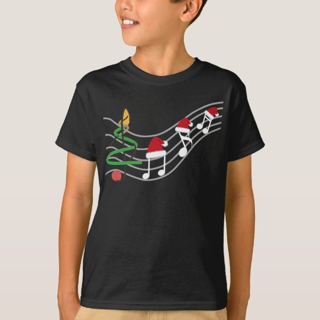 T-shirt Notes de musique de Noël Santa Hat Treble Clef (Devant)