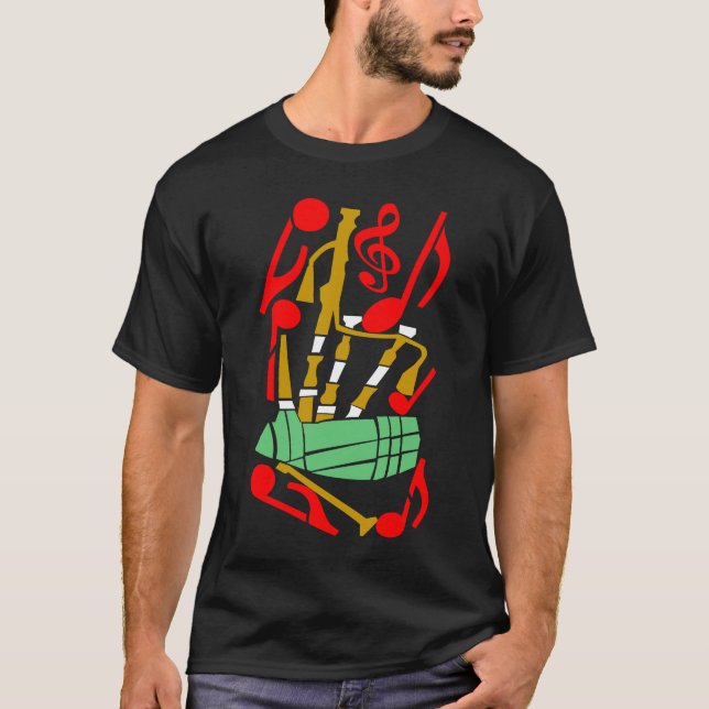 T-shirt Notes de musique rouge Bagpipes (Devant)