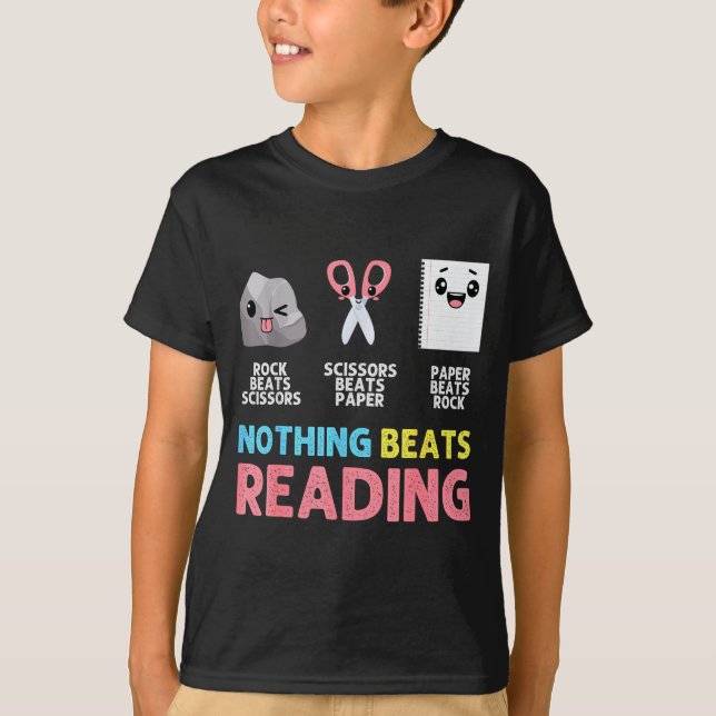 T-shirt Nothing Beats Reading Funny Rock Paper Scissors  (Devant)