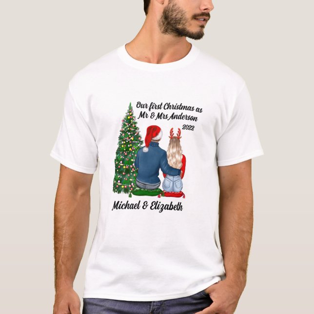 T-shirt Notre premier Noël en couple marié (Devant)