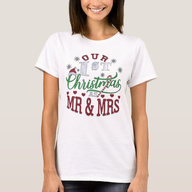 T-shirt Notre premier Noël en tant que M. et Mme. (Devant)