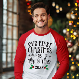 T-shirt Notre premier Noël en tant que M. et Mme Newlywa