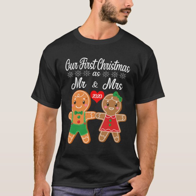 T-shirt Notre Premier Noël En Tant Que Monsieur Et Madame  (Devant)