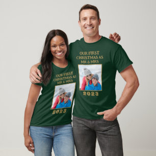 T-shirt Notre première photo de Noël Mr & Mrs Green And Go