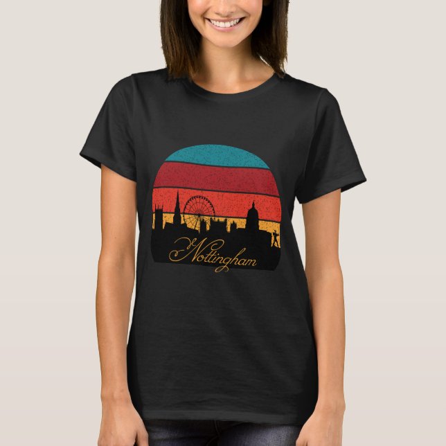 T-shirt Nottingham Skyline Synthwave Rétro Voyage (Devant)