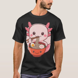T-shirt Nouilles Épicées Ramon Kawaii Axolotl Mangeant Épi