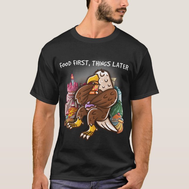 T-shirt Nourriture d'abord choses plus tard Fodie Geek Ner (Devant)