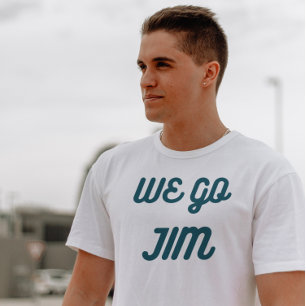 T-shirt nous allons Jim, gym drôle avec le texte bleu