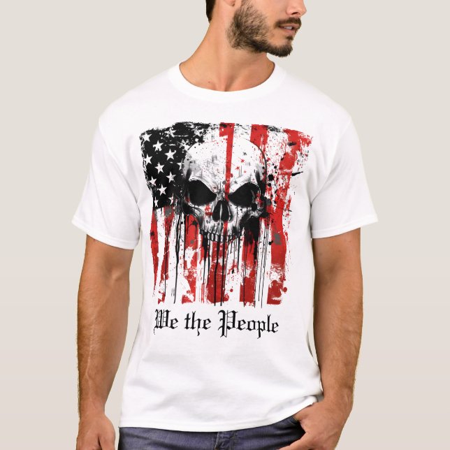 T-shirt Nous le peuple crâne drapeau américain (Devant)