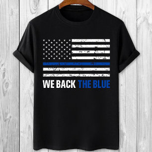 T-shirt Nous soutenons la ligne bleue Bleue mince pro poli