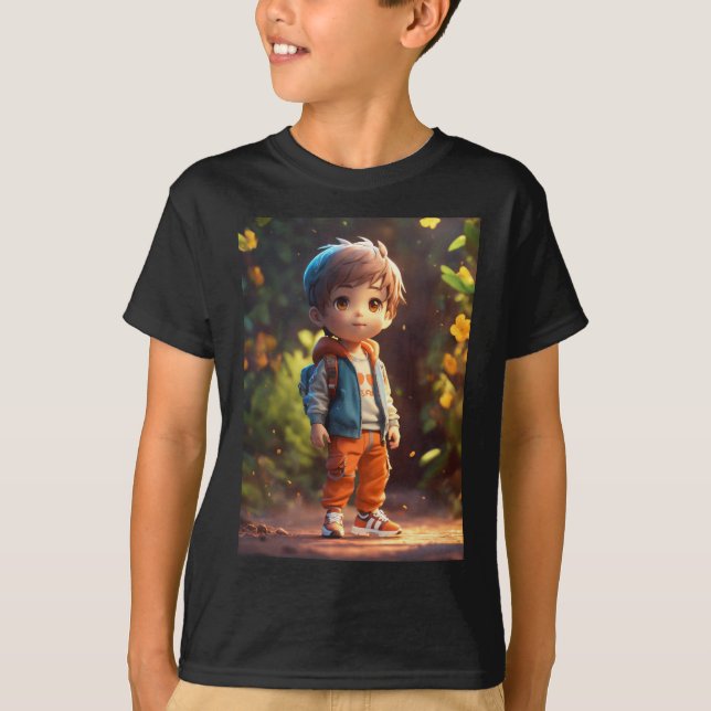 T-shirt Nouveau dessin animé mignon imprimé garçon (Devant)