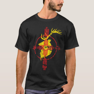 T-shirt Nouveau-Mexique Drapeau Elk Chasse Symbole Zia Des