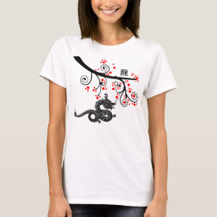 T-shirt Nouvel An chinois du Dragon et des fleurs rouges