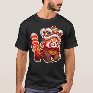 T-shirt Nouvel An Chinois Panda Rouge Lion Danse Lunaire N