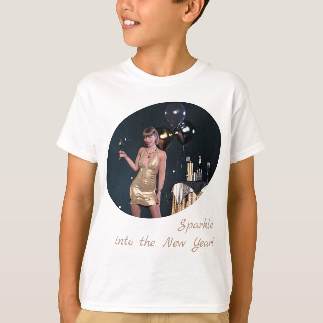 T-shirt Nouvel An Fille de la Soirée en Robe Séquinée (Devant)