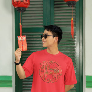 T-shirt Nouvel An Lunaire Cheval Chinois Zodiaque Or Rouge