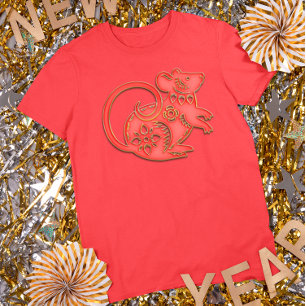 T-shirt Nouvel An Lunaire Rouge Or Rat du Zodiaque Chinois
