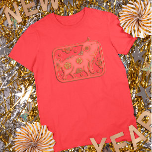 T-shirt Nouvel An Lunaire Sanglier Or Rouge Zodiaque Chino