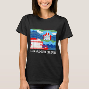 T-shirt Nouvelle-Orléans Cité Skyline Bateau à vapeur Loui