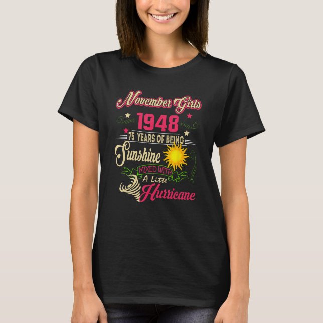 T-shirt Novembre 1948 75e anniversaire Novembre Fille 1948 (Devant)