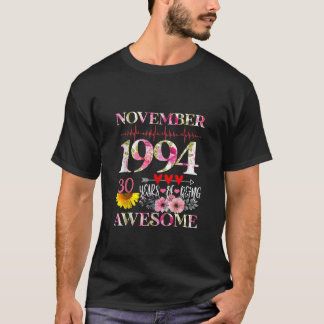 T-shirt Novembre 1994 Floral 30e Anniversaire 30 Ans De Be