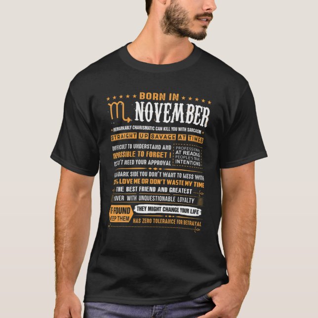 T-shirt Novembre Cadeaux Anniversaires - Né En Novembre Sc (Devant)