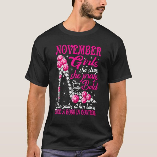 T-shirt Novembre Fille elle envoie elle prie elle est bell (Devant)