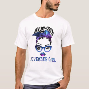 T-shirt Novembre Girl Galaxy Wink Eye Messy Bun Lunettes