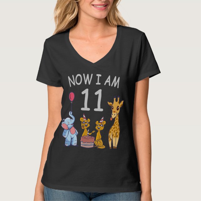 T-shirt Now I, 11 ans old 11th Birthday at the Zoo (Devant)