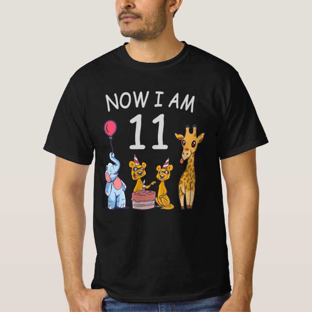 T-shirt Now I, 11 ans old 11th Birthday at the Zoo (Devant)