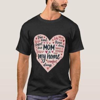 T-shirt Nuage de mots en forme de cœur rose, MOM est ma ma