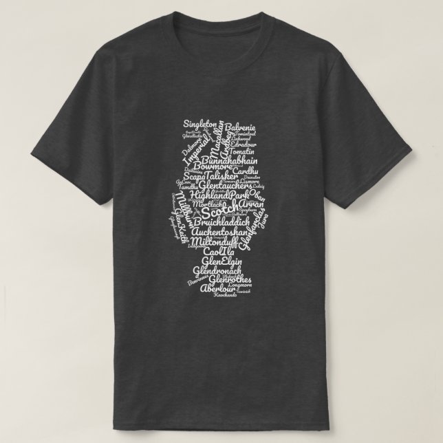 T-shirt Nuage écossais de mot - blanc sur l'obscurité (Design devant)