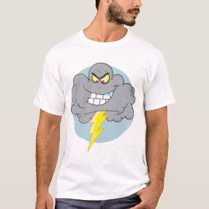 T-shirt Nuage Noir De Carton En Colère Avec Éclair