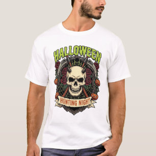 T-shirt Nuit de chasse d'Halloween Roses de crâne à cornes