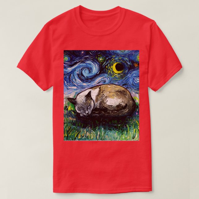 T-shirt Nuit de chats siamois endormis (Design devant)