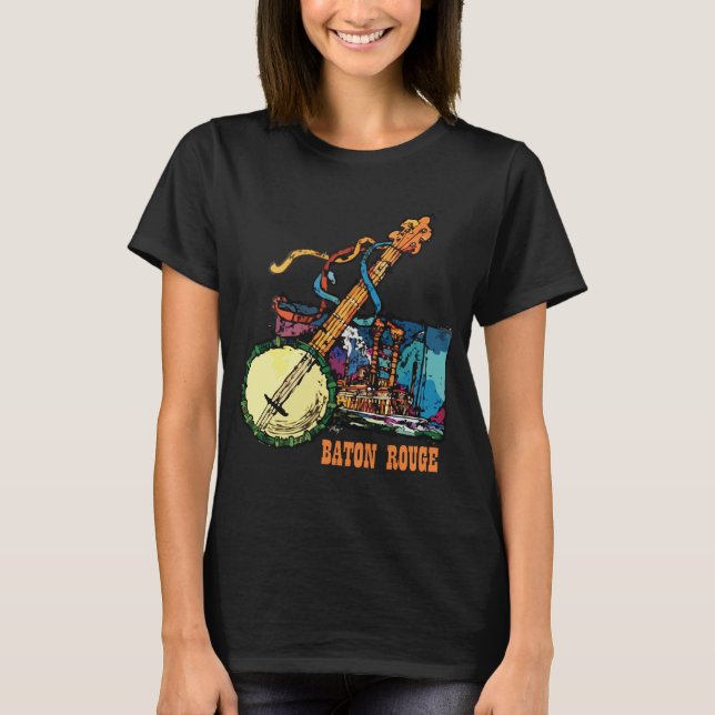 T-shirt Nuit de jazz au banjo à Baton Rouge, voyage rétro (Devant)