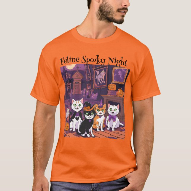 T-shirt Nuit Éffrayante Feline (Devant)