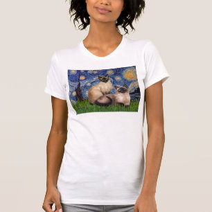 T-shirt Nuit étoilée - Deux chats siamois (Choc Pt)