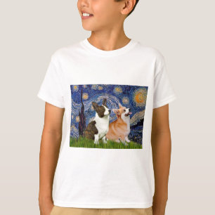 T-shirt Nuit étoilée - Deux Corgis gallois (C + P)
