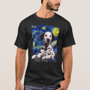 T-shirt Nuit étoilée Dotée Chien Dalmatien Peinture Chien