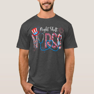 T-shirt Nuit Shift Nurse 4 juillet Love Heart Stethosco