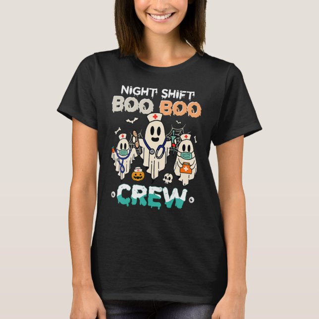 T-shirt Nuit Shift Nurse Cute Health Worker Halloween Gho (Devant)