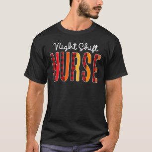 T-shirt Nuit Shift Nurse Plaid Red Love Heart Stethoscope