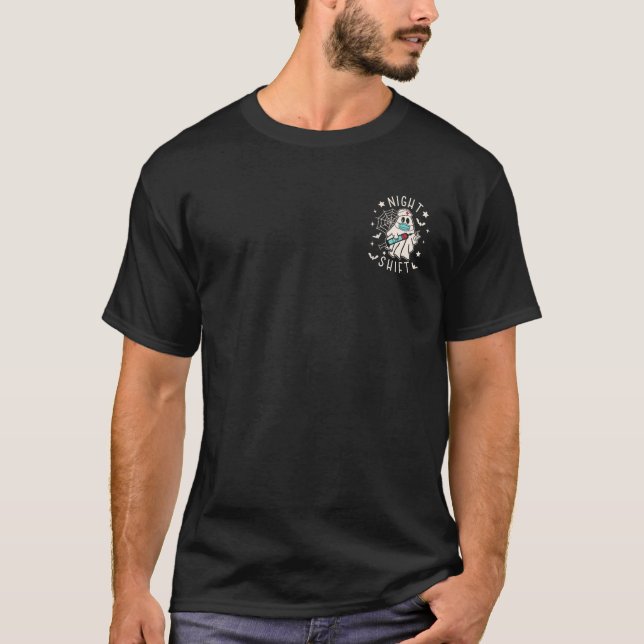 T-shirt Nuit Shift Nurse Pocket Ghost Éffrayant Halloween  (Devant)