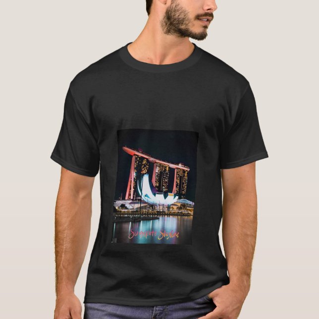 T-shirt Nuit Skyline de Singapour (Devant)