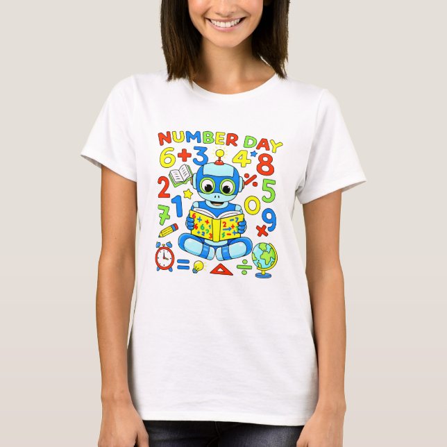 T-shirt Number Day Robot Maths T Shirt for Kids (Devant)